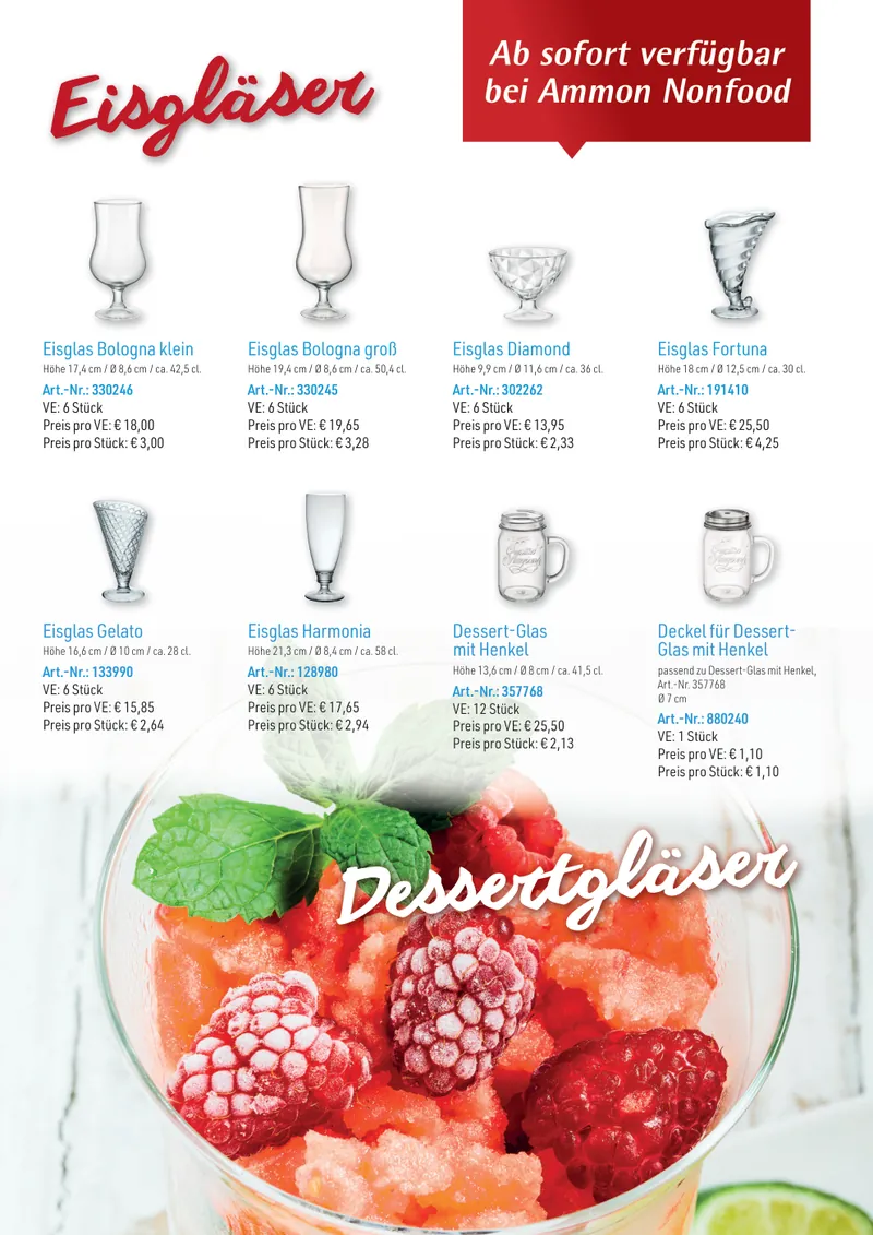 Flyer mit Eisgläsern und Dessertgläsern