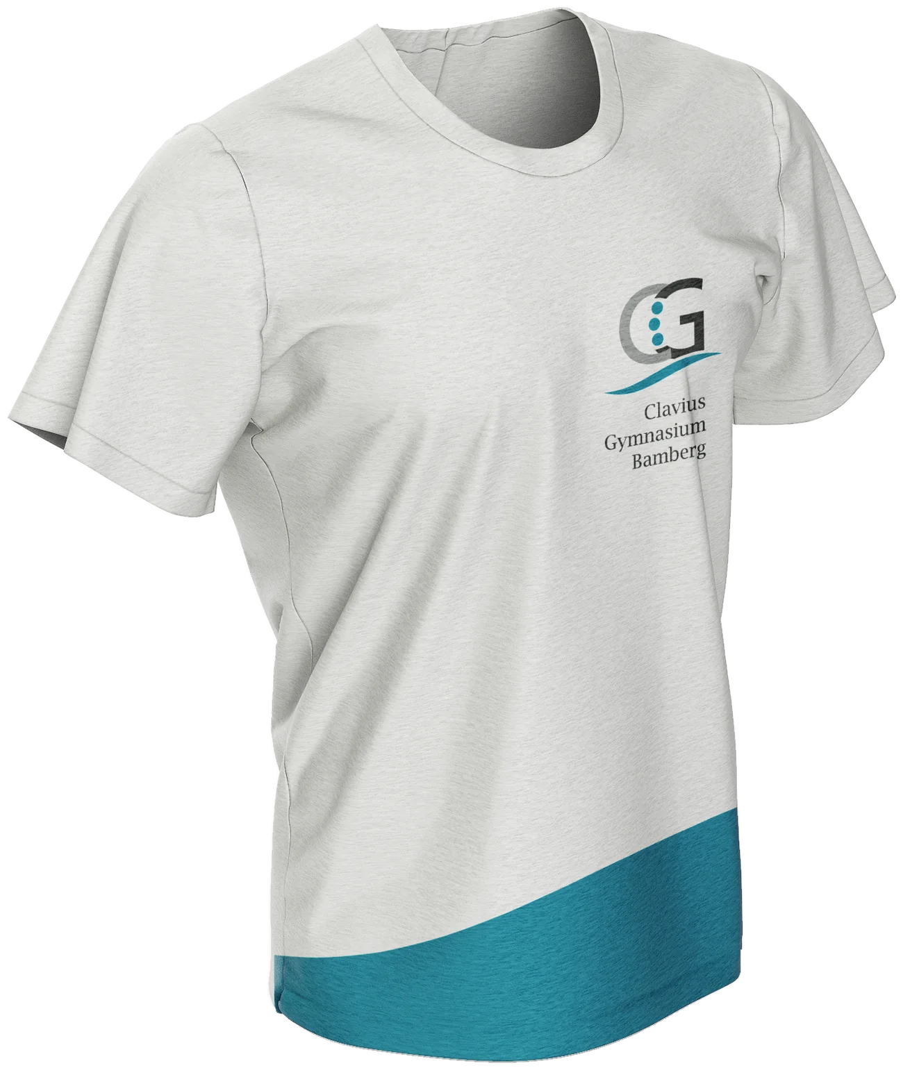 T-Shirt mit Schullogo und türkisfarbenem Saum