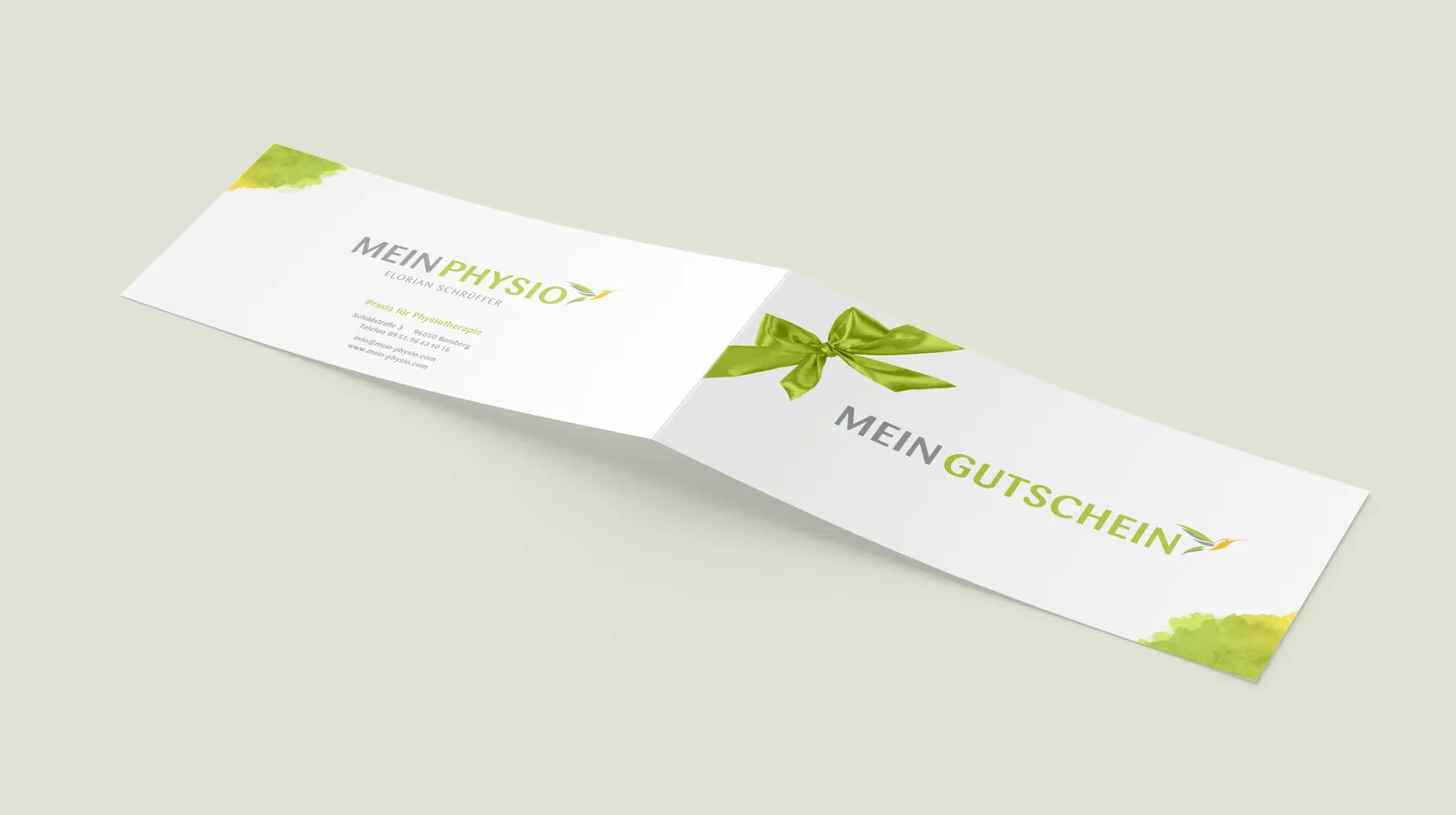 Gutschein, außen, mit grüner Schleife