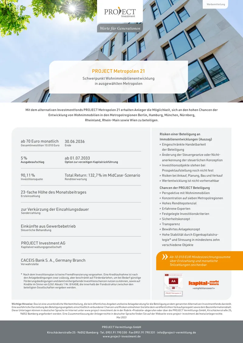 Kurzinformation Metropolen 21 mit Hausfassade