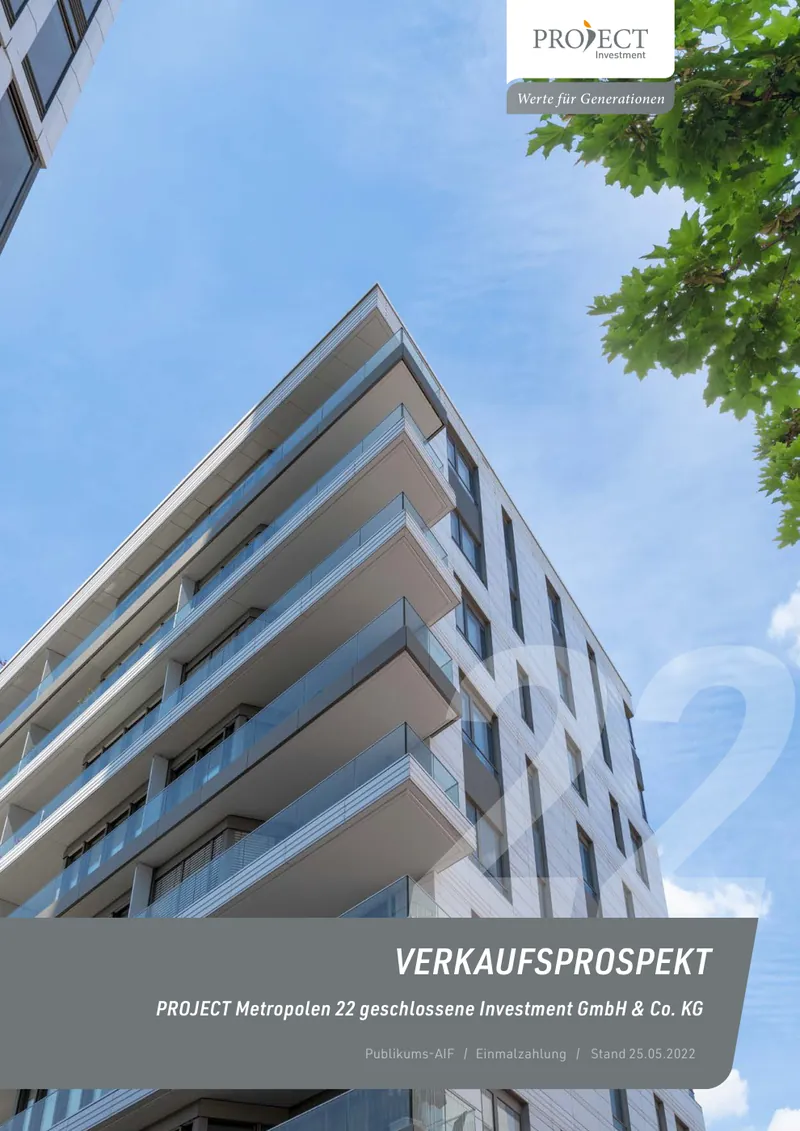 Titel des Verkaufsprospekts Metropolen 22 mit Hochhausfassade
