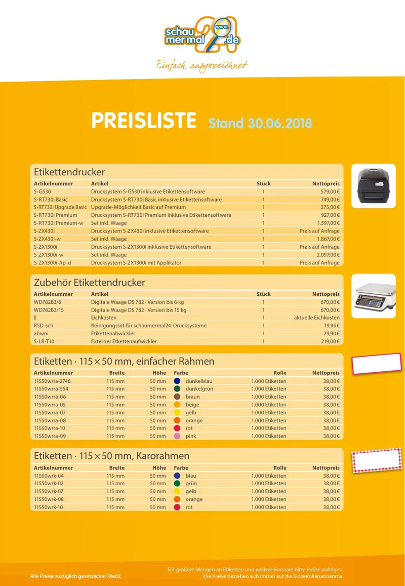 Titel der Preisliste Nr. 1 in Orange